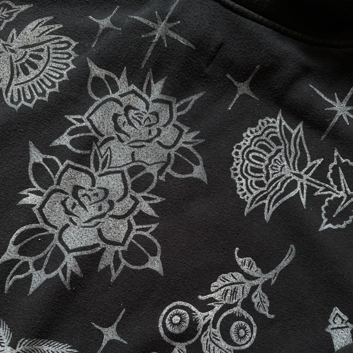 Hand-Printed Black Hoodie – XL
