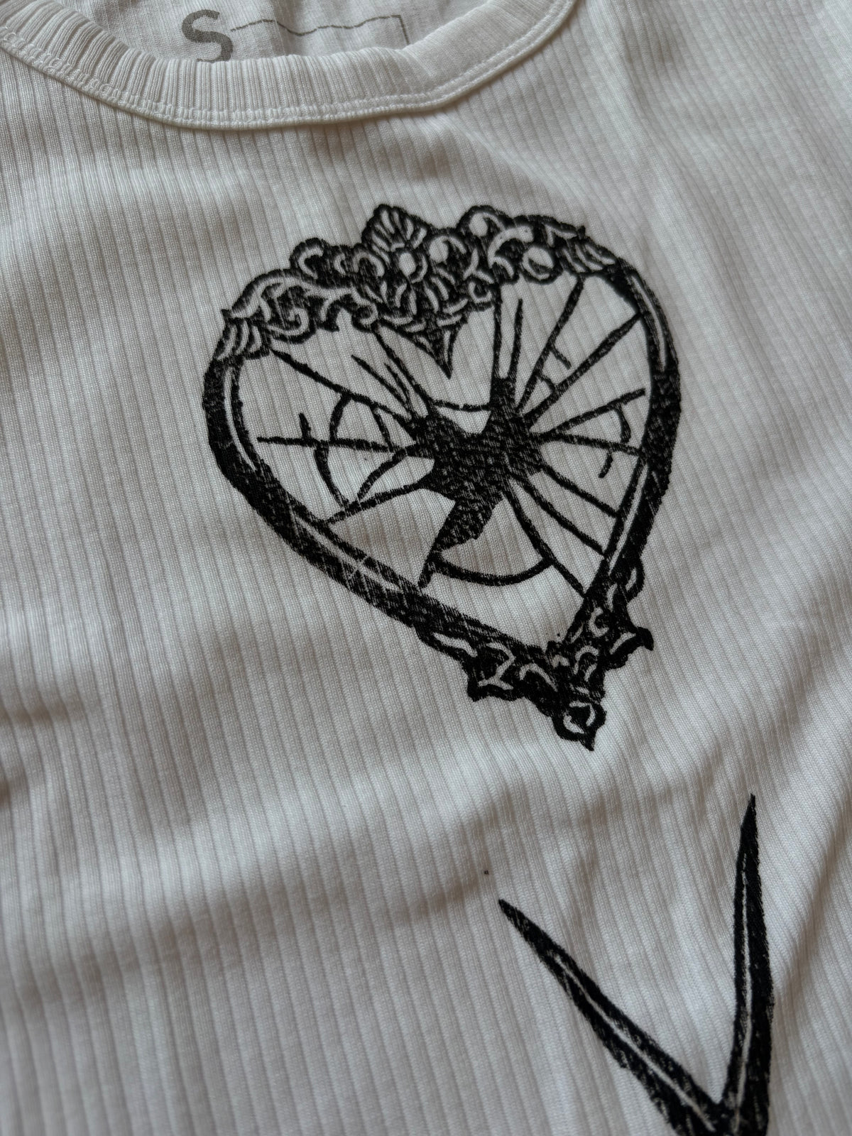 Heart & Scissors Hand-Printed White Crop Top – S