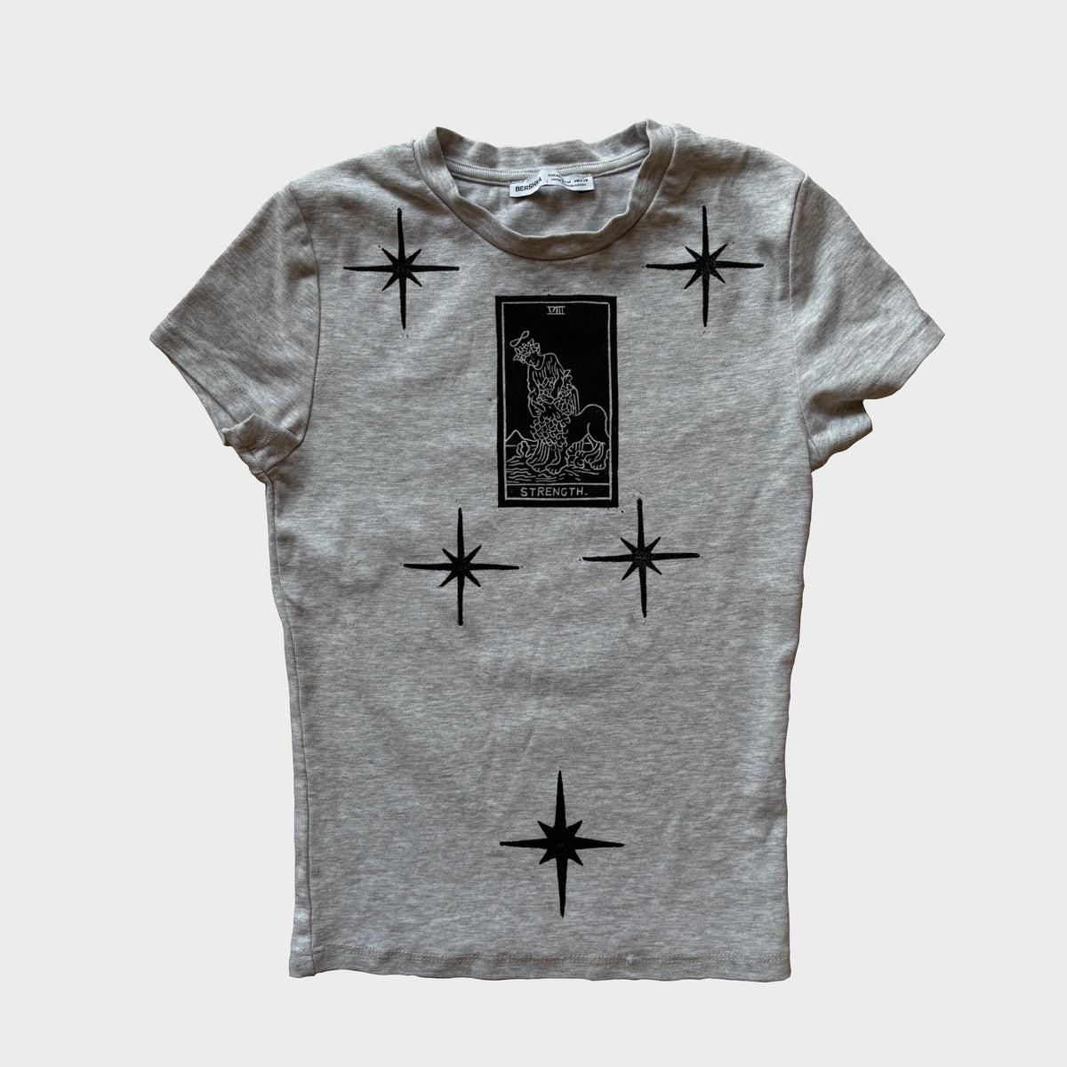 Strength Tarot Hand-Printed Grey T-Shirt – M