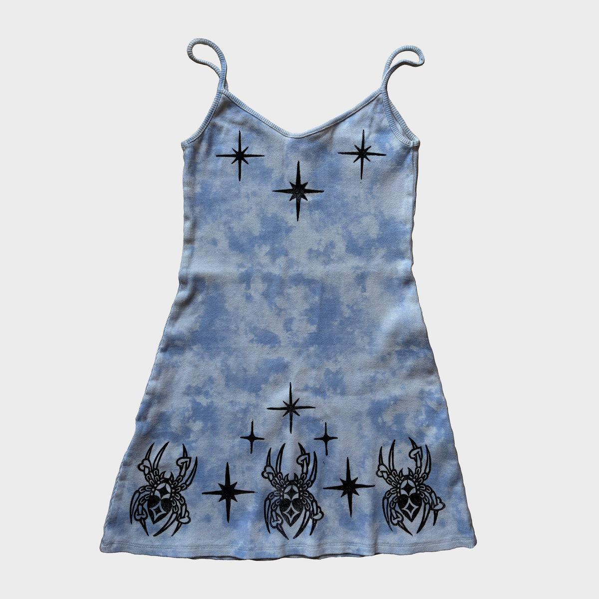 Scorpion & Spider Hand-Printed Blue Mini Dress – M