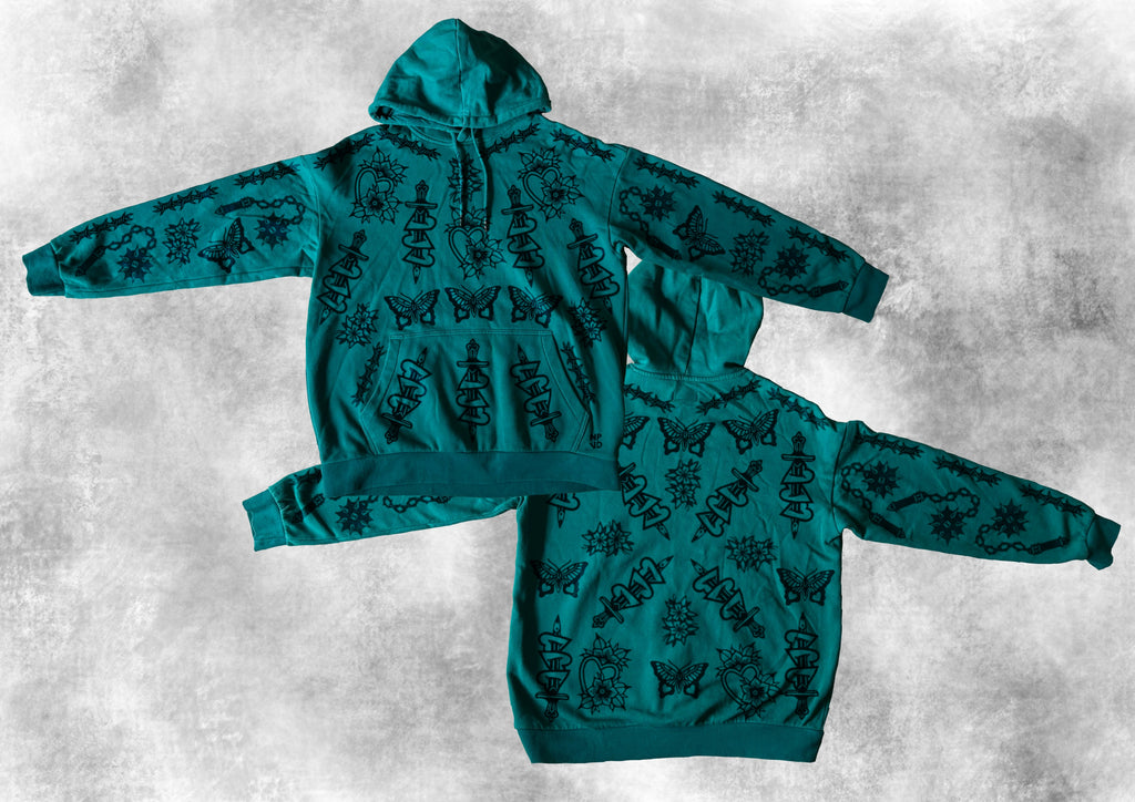 GREEN ALLPRINT HOODIE