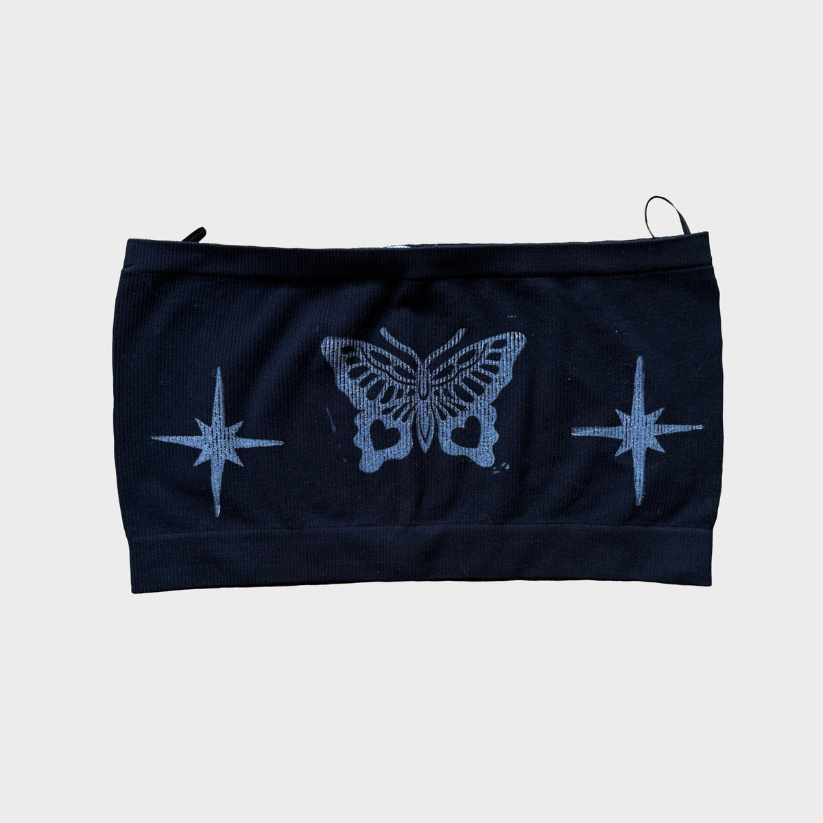 Butterfly Hand-Printed Black Tube Top – S