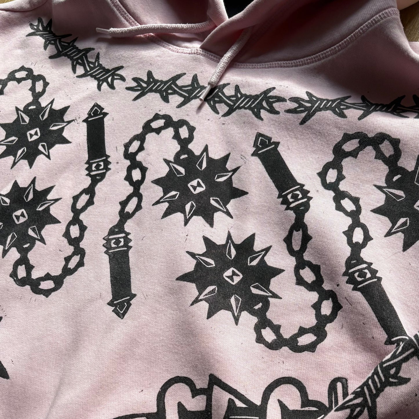 Flail Hand-Printed Pink Hoodie – M