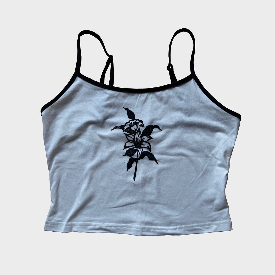 Lily Hand-Printed White Cami Top – S
