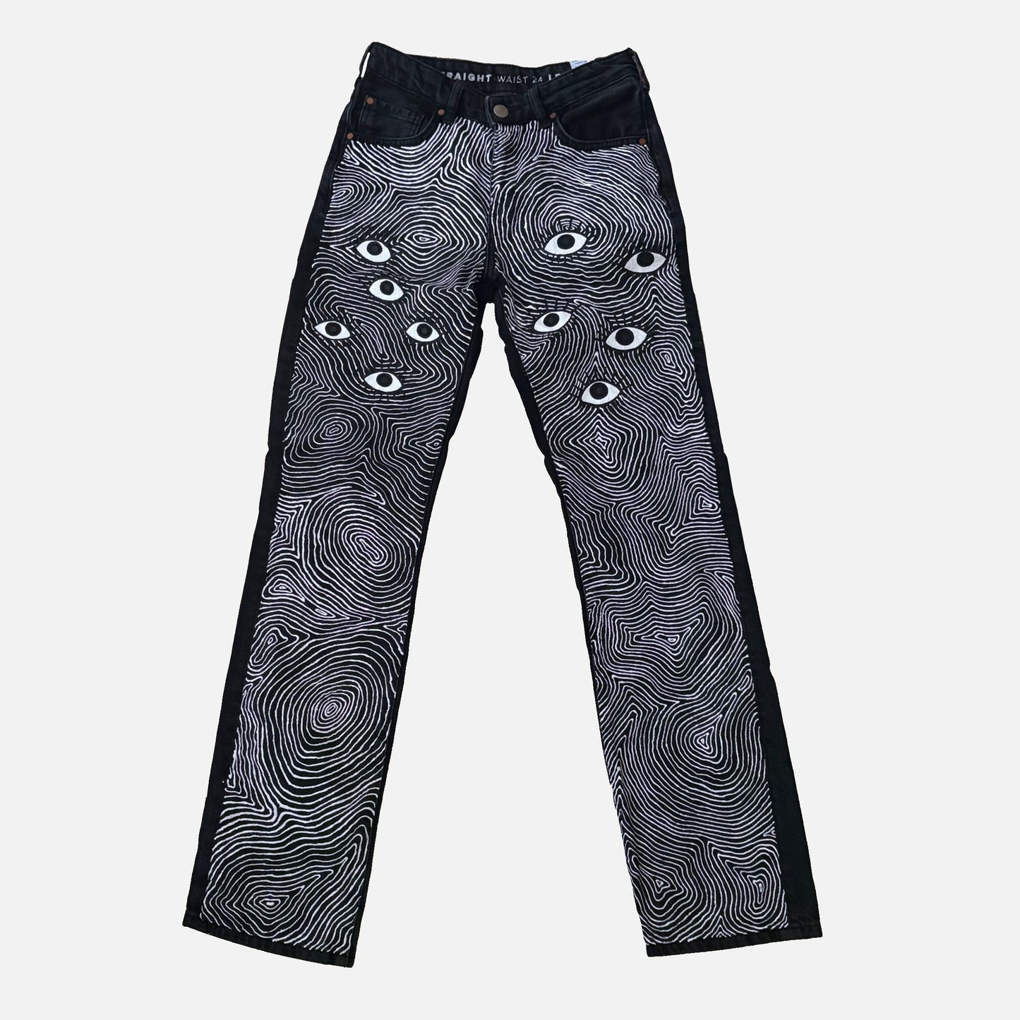 Trippy Eyes Hand-Painted Dark Grey Jeans – XS