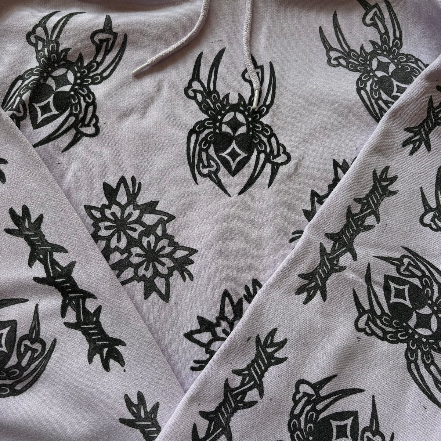 Hand-Printed Light Purple Hoodie – M