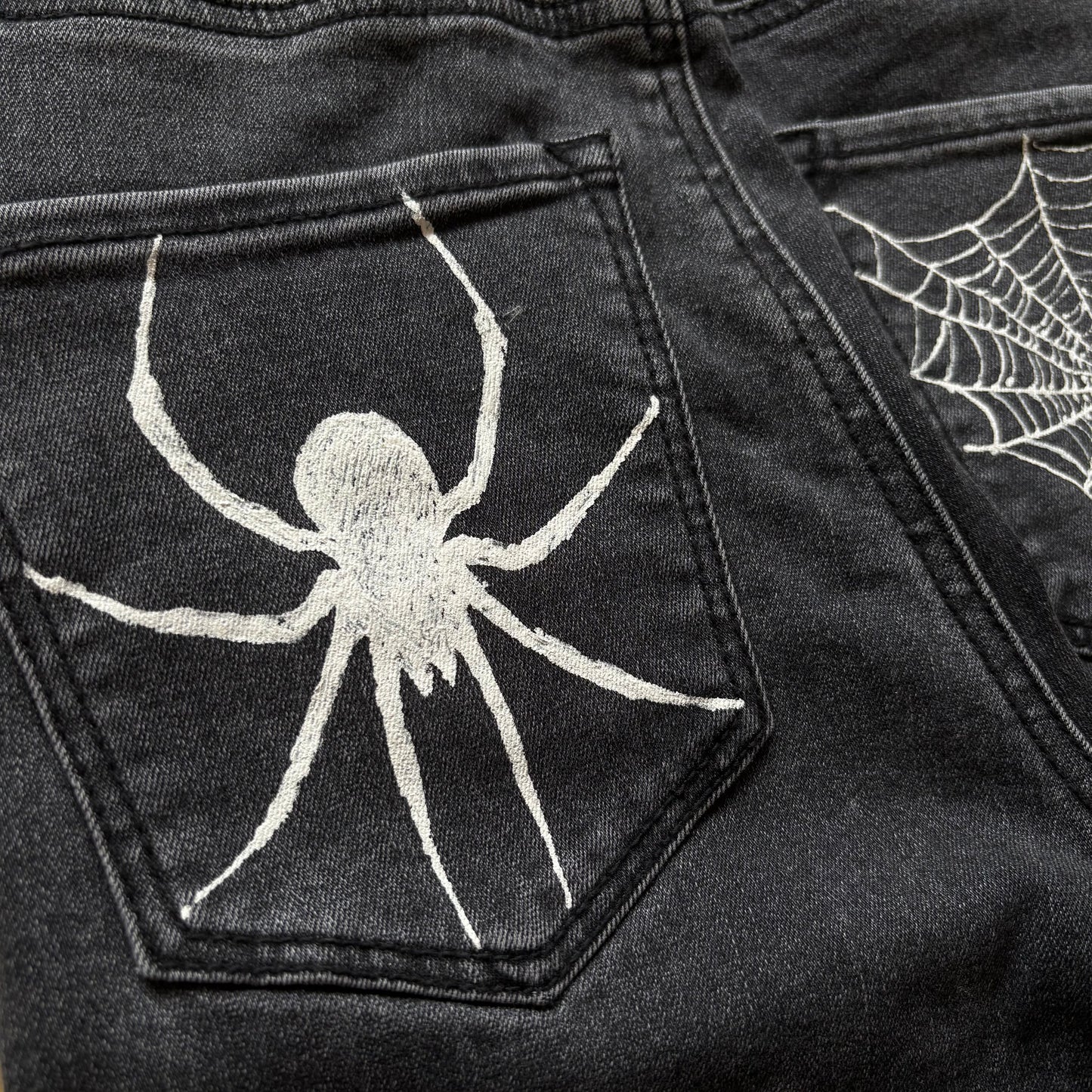 Spiderweb Hand-Painted Grey Jeans – XS