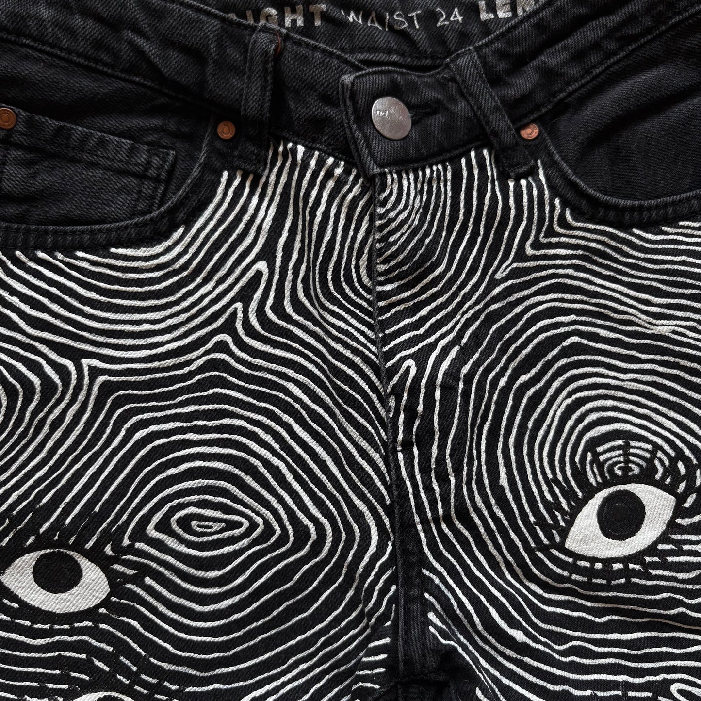 Trippy Eyes Hand-Painted Dark Grey Jeans – XS